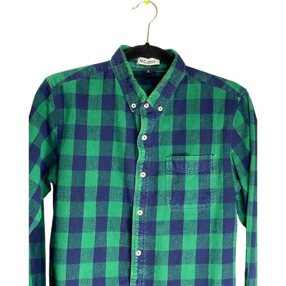 M¡Cotton Mens Western Check Flannel Plaid Button Up Shirt Green Blue Size Small - Picture 6 of 8